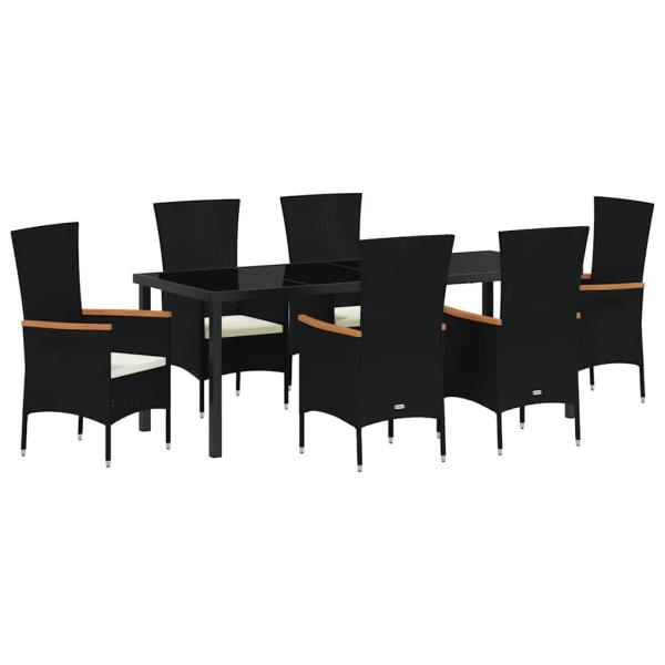 ARDEBO.de - 7-teiliges Garten Esstischset mit Kissen, Schwarz Poly-Rattan