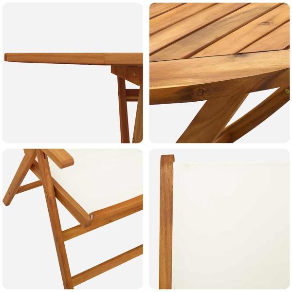 7-teiliges Gartentischset aus cremeweißem Akazienholz