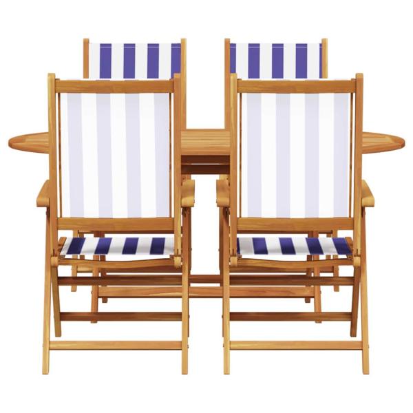 5-teiliges Garten Esszimmer Set Blau und Weiß aus massivem Akazienholz