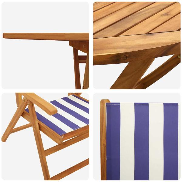 5-teiliges Garten Esszimmer Set Blau und Weiß aus massivem Akazienholz