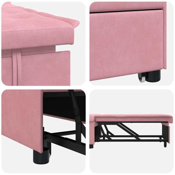 Sofa Bett 3-in-1 Ausziehbares Design Rosa Velours