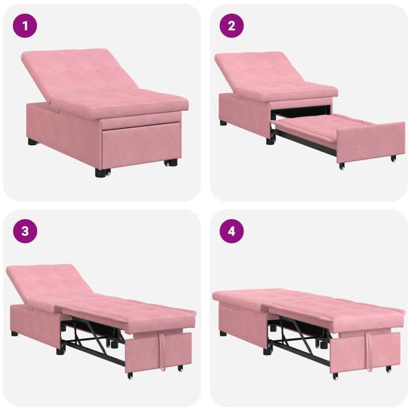 Sofa Bett 3-in-1 Ausziehbares Design Rosa Velours