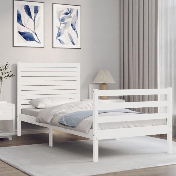 Massivholzbett mit Kopfteil Weiß 90x200 cm