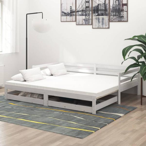 ARDEBO.de - Ausziehbares Tagesbett 2x(90x200) cm Weiß Massivholz Kiefer