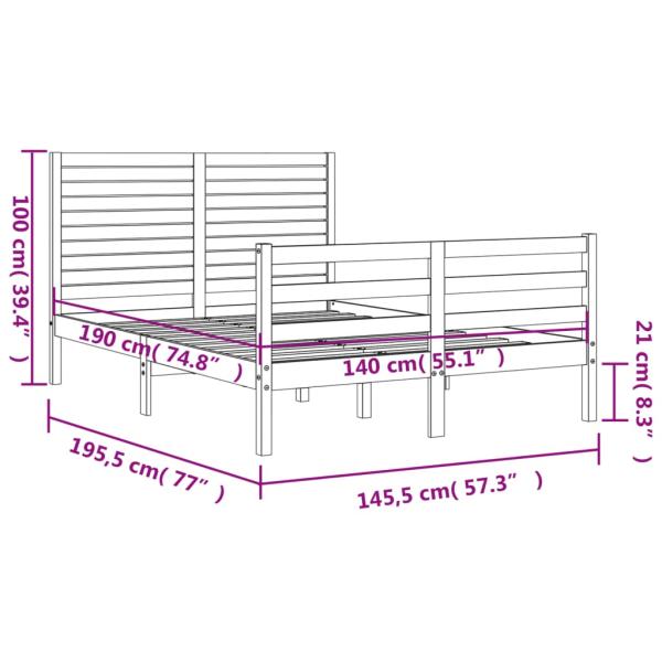 Massivholzbett mit Kopfteil Weiß 140x190 cm