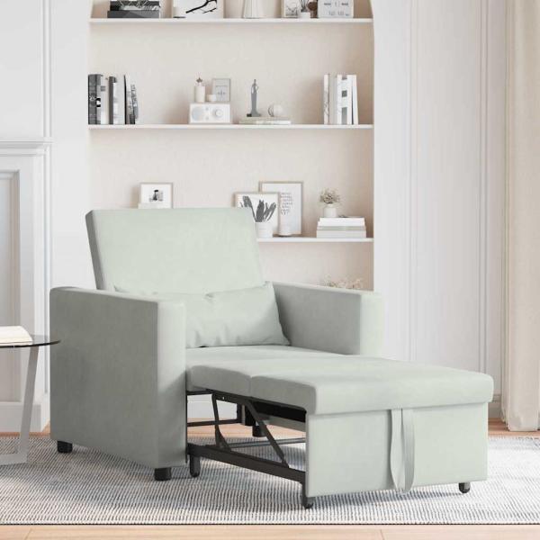 3-in-1 Einzel Schlafsofa wandelbar Hellgrau Samt