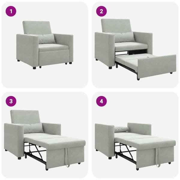 3-in-1 Einzel Schlafsofa wandelbar Hellgrau Samt