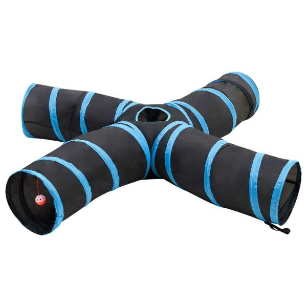 ARDEBO.de - Katzentunnel 4-Wege Schwarz und Blau 25 cm Polyester