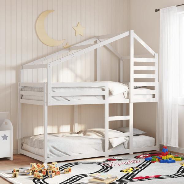 ARDEBO.de - Etagenbett mit Dach Weiß 75x190 cm Massivholz Kiefer