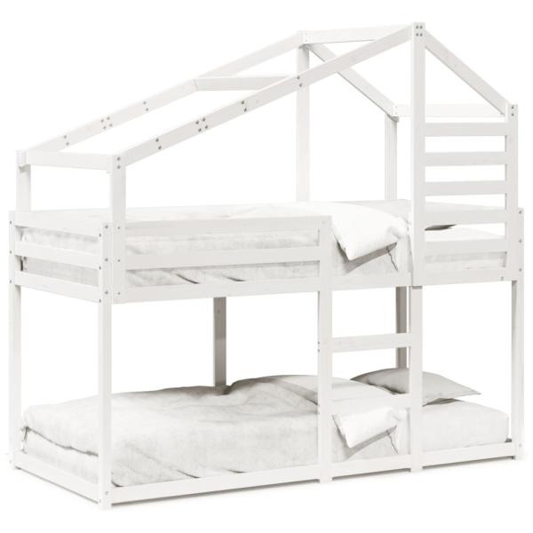 Etagenbett mit Dach Weiß 75x190 cm Massivholz Kiefer