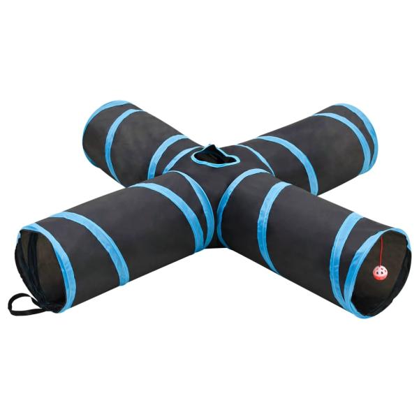 ARDEBO.de - Katzentunnel 4-Wege Schwarz und Blau 132 cm Polyester