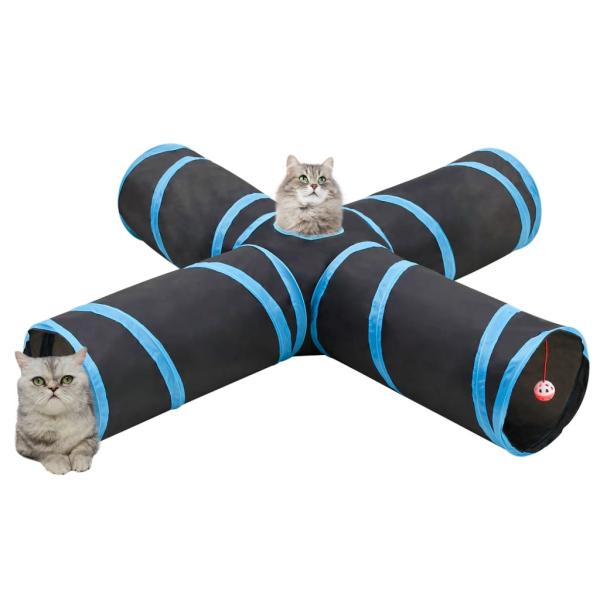 Katzentunnel 4-Wege Schwarz und Blau 132 cm Polyester