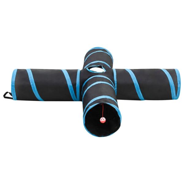 Katzentunnel 4-Wege Schwarz und Blau 132 cm Polyester