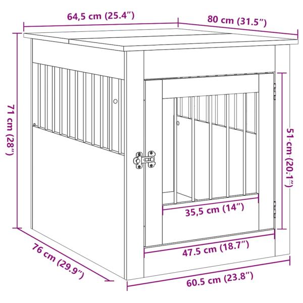 Hundebox Möbel Schwarze Eiche 80x64,5x71 cm Holzwerkstoff
