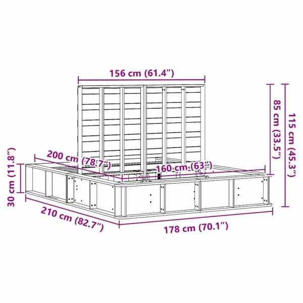 Bettgestell mit Hochklappbarem Stauraum Weiß 160x200 cm Massives Holz Kiefer