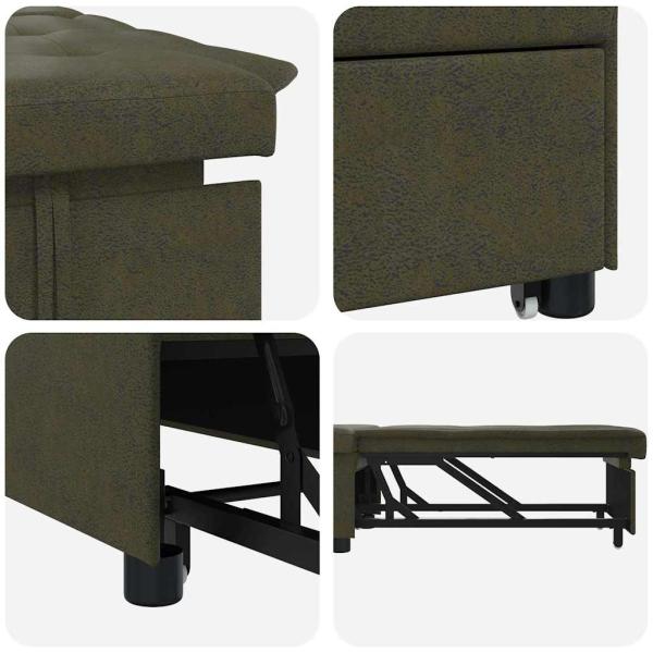 Sofa Bed 3-in-1 Ausziehbares Design Armeegrünes Faux Wildleder