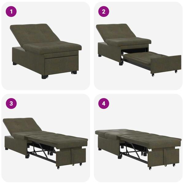 Sofa Bed 3-in-1 Ausziehbares Design Armeegrünes Faux Wildleder