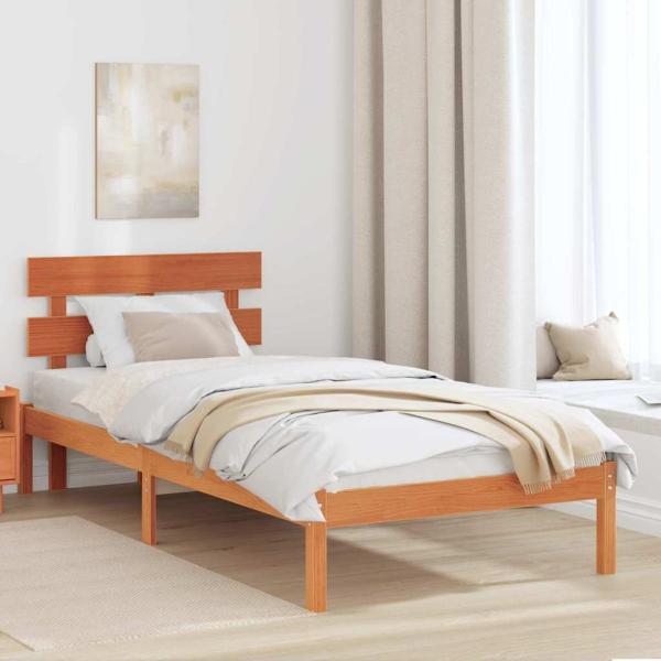 ARDEBO.de - Bettgestell mit Kopfteil Wachsbraun 80x200 cm Massivholz Kiefer