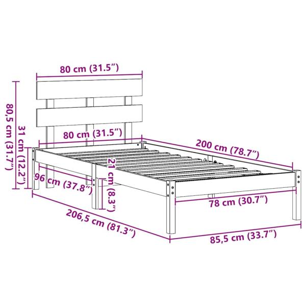 Bettgestell mit Kopfteil Wachsbraun 80x200 cm Massivholz Kiefer