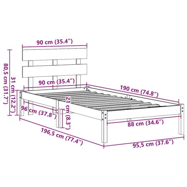 Bettgestell mit Kopfteil 90x190 cm Massivholz Kiefer