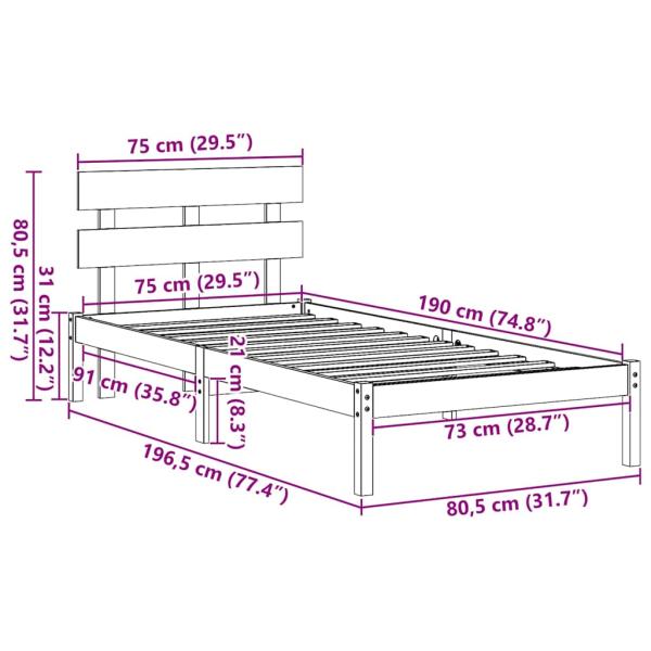Bettgestell mit Kopfteil Wachsbrown 75x190 cm Massivholz Kiefer