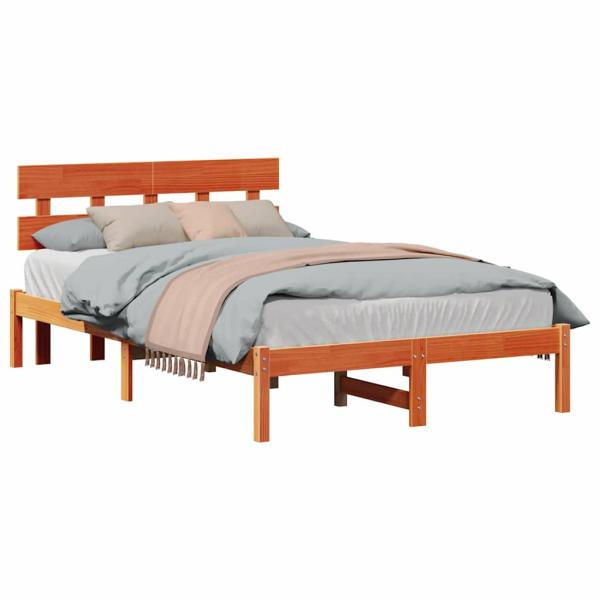 Bettgestell mit Kopfteil Wachsbraun 140x190 cm Massivholz Kiefer