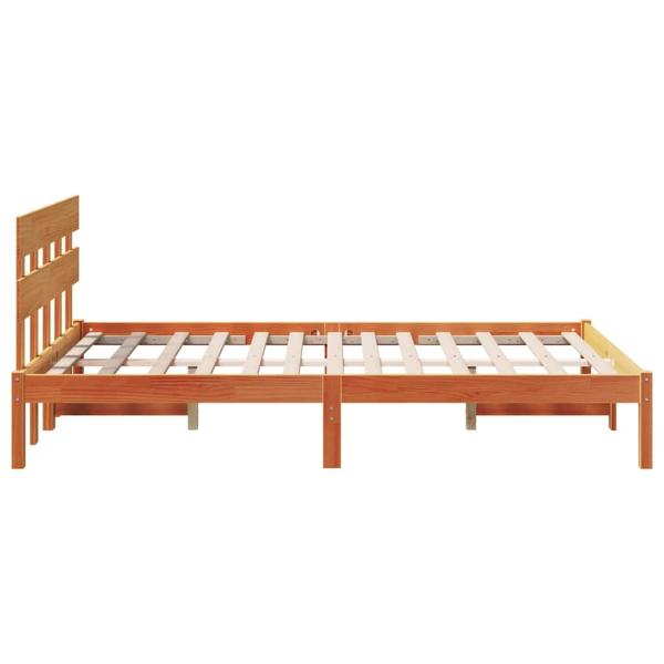 Bettgestell mit Kopfteil Wachsbraun 140x190 cm Massivholz Kiefer
