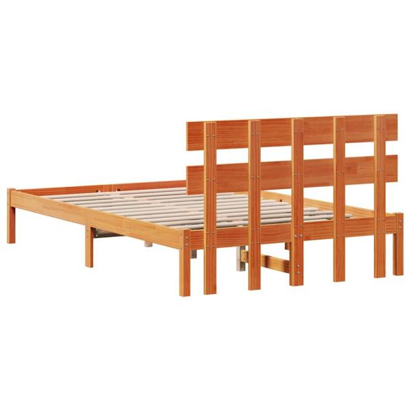 Bettgestell mit Kopfteil Wachsbraun 140x190 cm Massivholz Kiefer