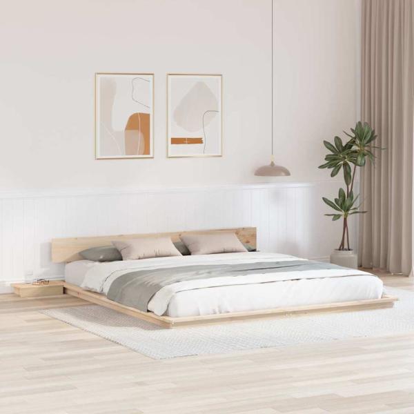 ARDEBO.de - Boden Bettrahmen mit Nachttischen 200x200cm Massivholz