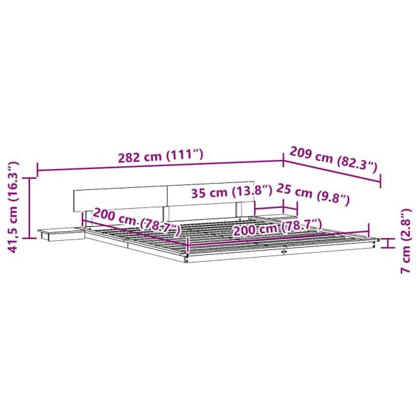 Fußbodenbettgestell mit Nachttischen Wachsbrown 200x200cm Massivholz