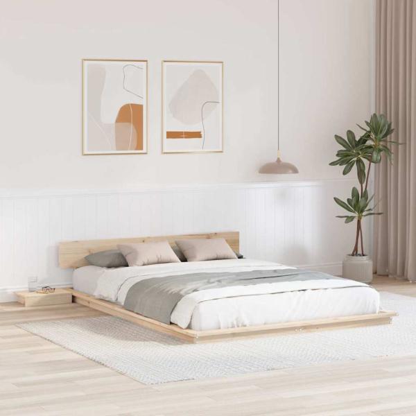 ARDEBO.de - Bodenbettgestell mit Nachttischen 150x200cm Massivholz