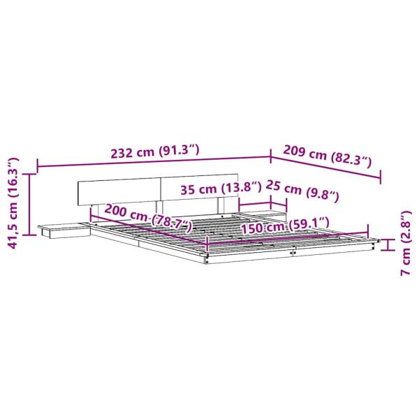 Bettgestell mit Nachttischen Weiß 150x200cm Massivholz