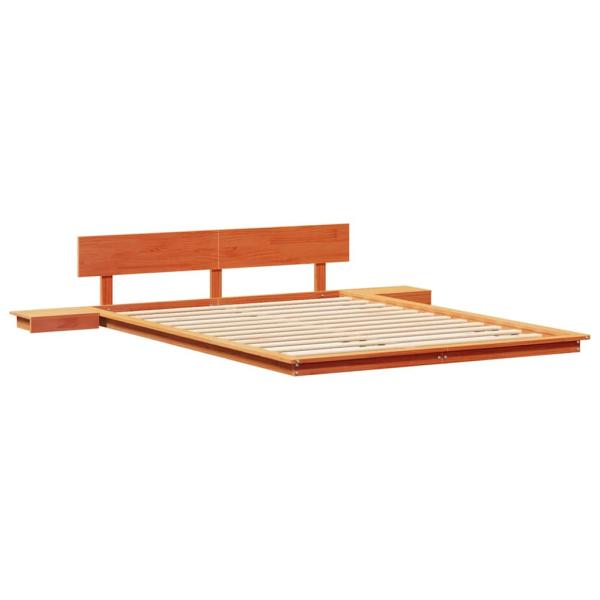 Bodenbettgestell mit Nachttischen Wachsbrown 150x200cm Massivholz