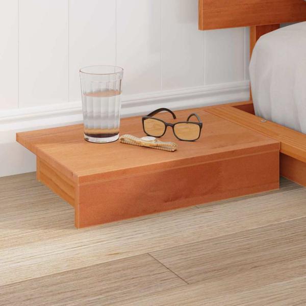 Bodenbettgestell mit Nachttischen Wachsbrown 150x200cm Massivholz