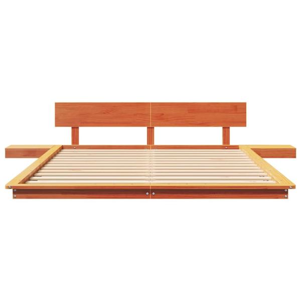Bodenbettgestell mit Nachttischen Wachsbrown 150x200cm Massivholz