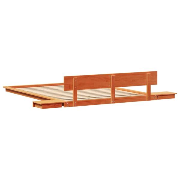 Bodenbettgestell mit Nachttischen Wachsbrown 150x200cm Massivholz