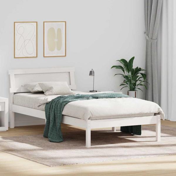 ARDEBO.de - Bettgestell mit Kopfteil & LED Weiß 90x200 cm Massivholz Kiefer