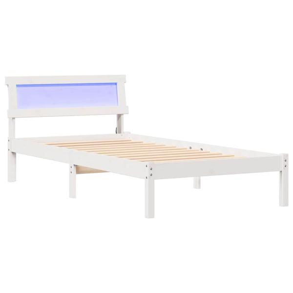 Bettgestell mit Kopfteil & LED Weiß 90x200 cm Massivholz Kiefer