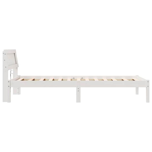 Bettgestell mit Kopfteil & LED Weiß 90x200 cm Massivholz Kiefer