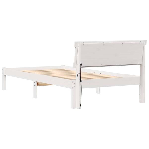 Bettgestell mit Kopfteil & LED Weiß 90x200 cm Massivholz Kiefer