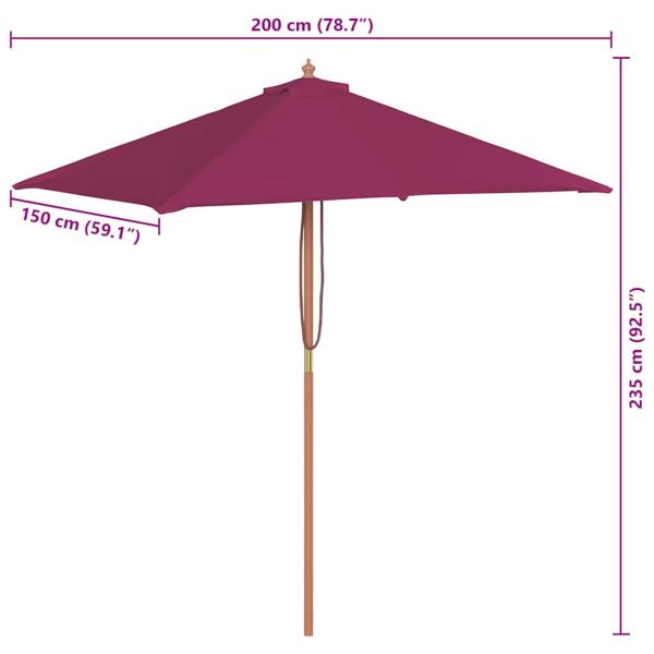 Sonnenschirm mit Holz-Mast 150x200 cm Bordeauxrot