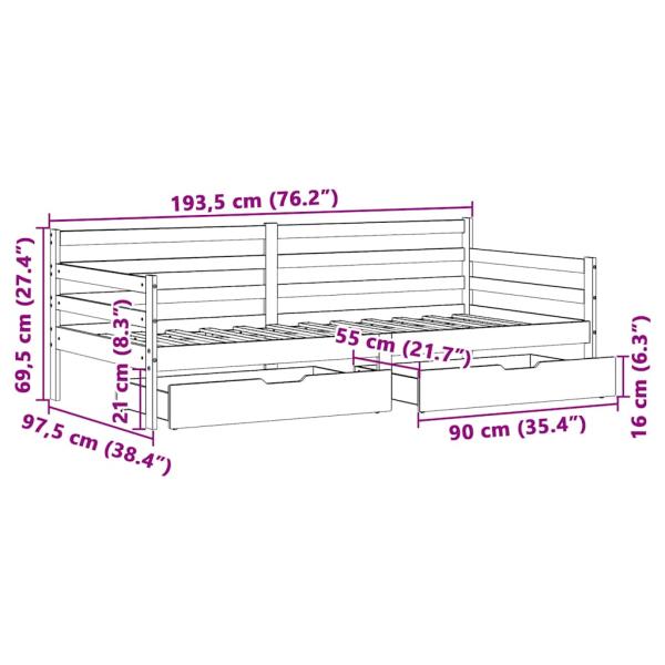 Tagesbett mit Schubladen Weiß 90x190 cm Kiefernholz