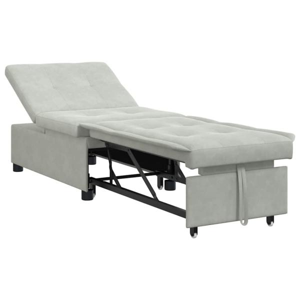 Sofa-Bett 3-in-1 Ausziehbares Design Hellgrau Samt