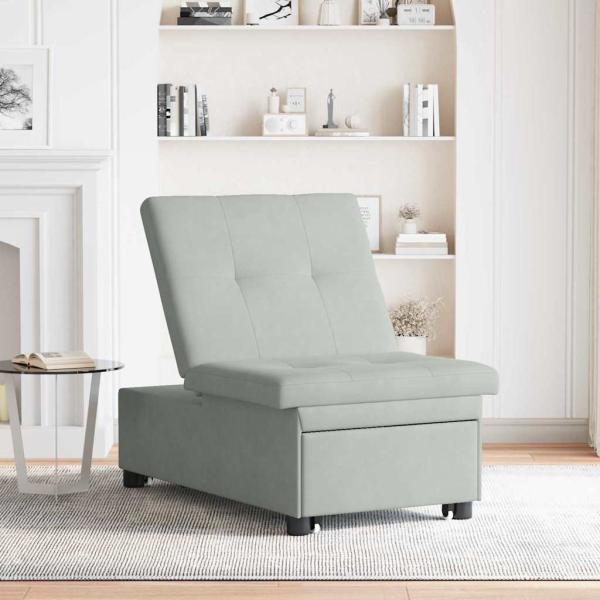 Sofa-Bett 3-in-1 Ausziehbares Design Hellgrau Samt