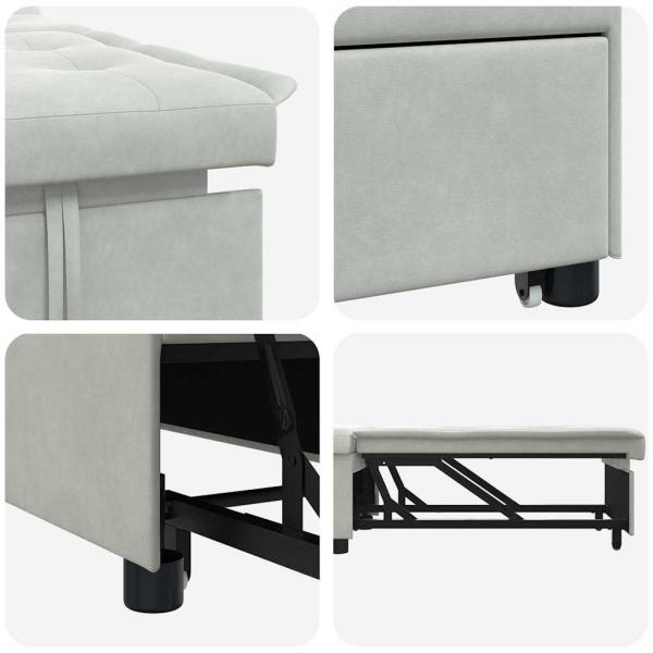 Sofa-Bett 3-in-1 Ausziehbares Design Hellgrau Samt