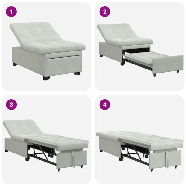 Sofa-Bett 3-in-1 Ausziehbares Design Hellgrau Samt