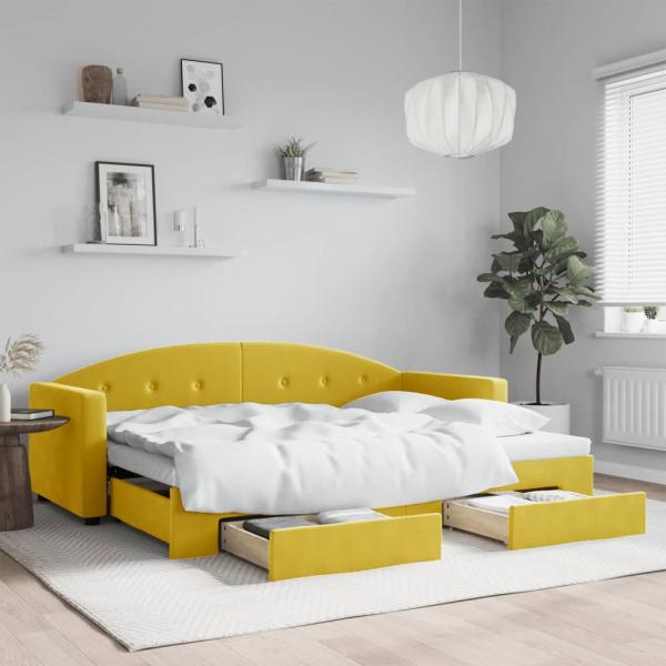 ARDEBO.de - Tagesbett Ausziehbar mit Schubladen Gelb 80x200 cm Samt