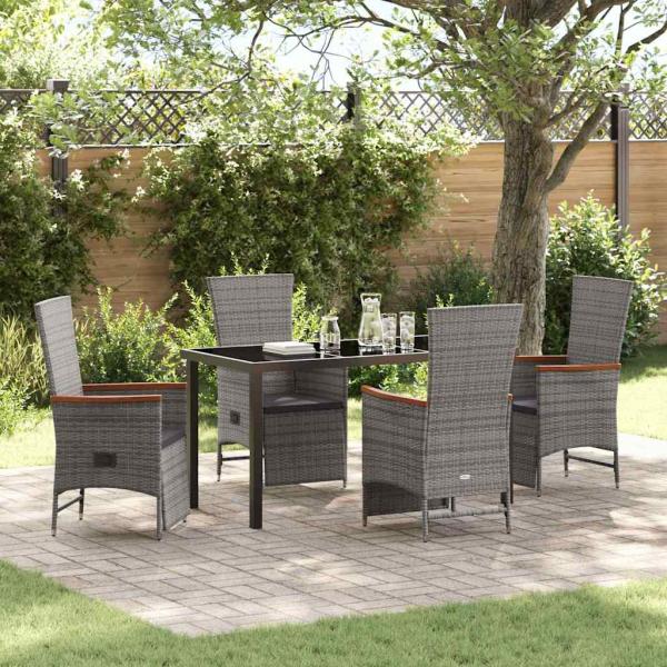 ARDEBO.de - 5-teiliges Garten-Dining-Set mit Kissen Grau Poly Rattan