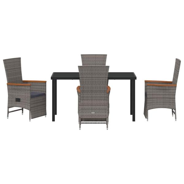 5-teiliges Garten-Dining-Set mit Kissen Grau Poly Rattan