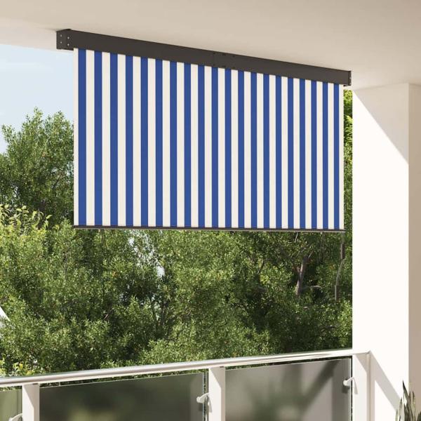 ARDEBO.de - Outdoor Rollo Gestreift Verstellbar Blau und weiß 200 x 250 cm Stoff